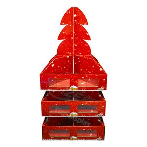 Hot Selling 3 Shelves Pop Up Floor Corrugated Cardboard Display Stand Christmas Pos Displayed Cardboard Display Stand