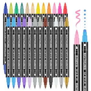 Dual Tip Acrylic Paint Pens Markers 26 Colors DIY Crafts Rock Painting Canvas Wood Glass Ceramic Stone Fabric Pumpkin Kit Art