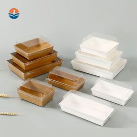 Recycled Material Cake Bread Snack Bakery Food Packing Rectangular Square Box With Plastic Lid Take Away BoxPopular