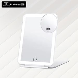 Single-Sided Foldable Desktop Makeup Mirror with LED Light Touch Button 10x Magnification