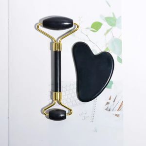 Private Label Manufacturer Gua Sha Scraping Tool Cheap black Jade Roller for Face Massage Facial Roller set