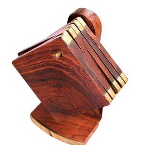 High Quality home and kitchen Sheesham Wood and metal corner Coaster Set with Stand (Set of 6)