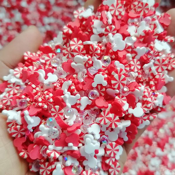 1000g DIY Craft Slime Filler Polymer Clay Slices Christmas Red White Mouse Head Peppermint Acrylic Rhinestone Polymer Sprinkles