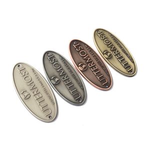 High Quality Custom Metal Name Plate Handbag Hardware Accessories Embossed Metal Label Tags Brand Metal Logo Design