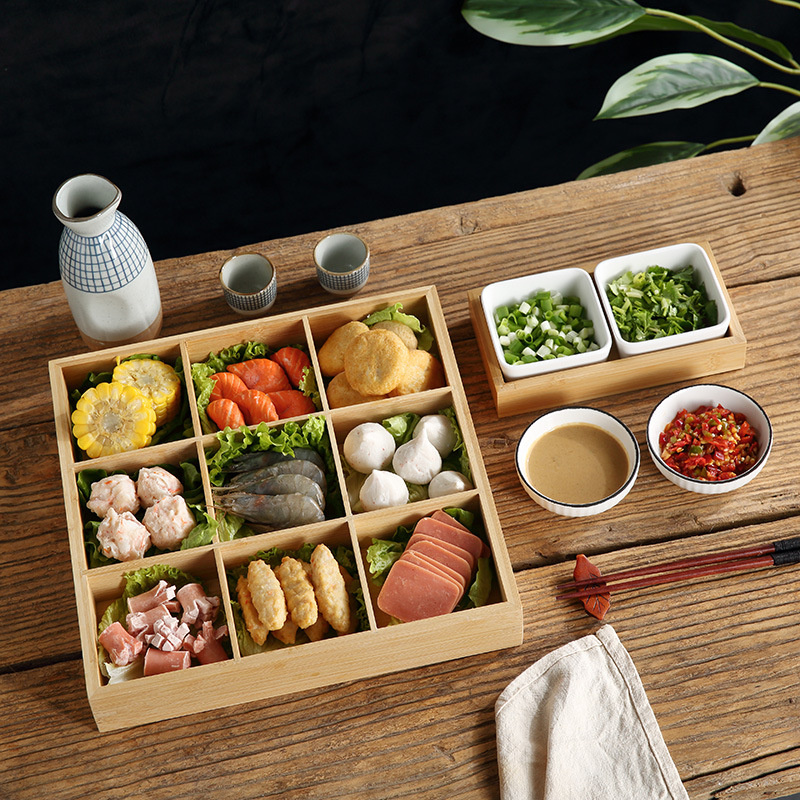 Guanxian G&G Crafts Factory Food Grade Ceramic Separator Plate Nut Grain Bowl Candy Snacks Dried Fruit Box Tray Container Seasoning Ceramic Bamboo plate