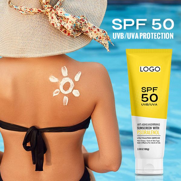 OEM Private Label Sunscreen Lotion Cream Long Lasting Tone Up Organic Facial Anti-Aging Firming SPF 50 Sunscreen with Psoralenol