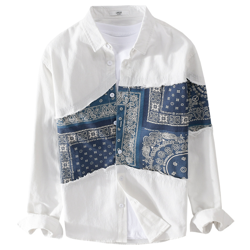 Yiwu Menswear International Trade Co., Ltd. New Autumn men shirt Men's Fashion splicing style Student Handsome Long Sleeve Men's Shirt