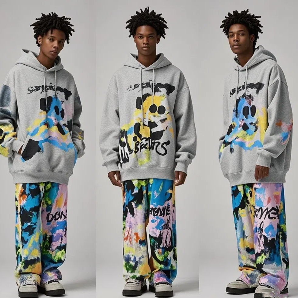 Custom Graphic Streetwear Oversized Sweatsuit 2 Pieces Hoodie And Sweatpants Set Tracksuits For Men Cotton Men Hoodie Set