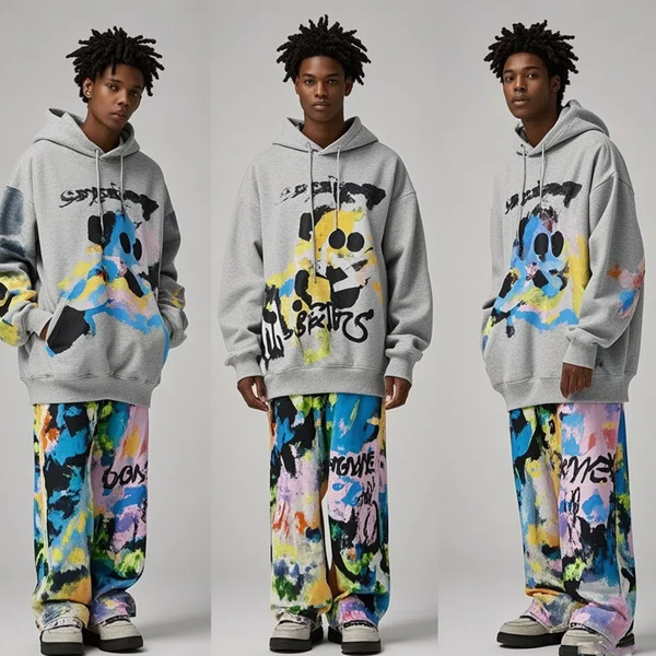 Custom Graphic Streetwear Oversized Sweatsuit 2 Pieces Hoodie And Sweatpants Set Tracksuits For Men Cotton Men Hoodie Set