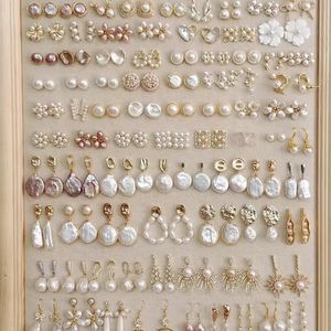 Wholesale new fashion simple gold pearl flower female hoop Drop dangle jewelry studs earrings