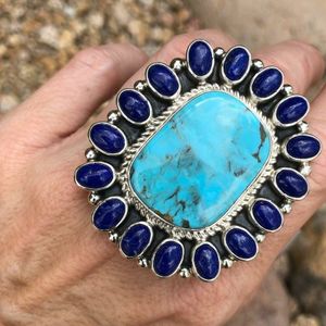 Lapis Lazuli & Turquoise oval Cabochon Semiprecious Stone Gemstone Rings Wholesale 925 Solid Silver Jewellery Factory India