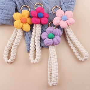 Creative Flower Cotton Cloth Key Lanyard Ornaments Handmade Woven Keychain Key Ring Pendant Lanyard Accessories