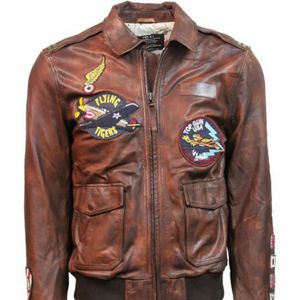 Men's Vintage-Style Leather Flight Jacket with Quilted Lining and Durable Construction - Perfect for Everyday Wear