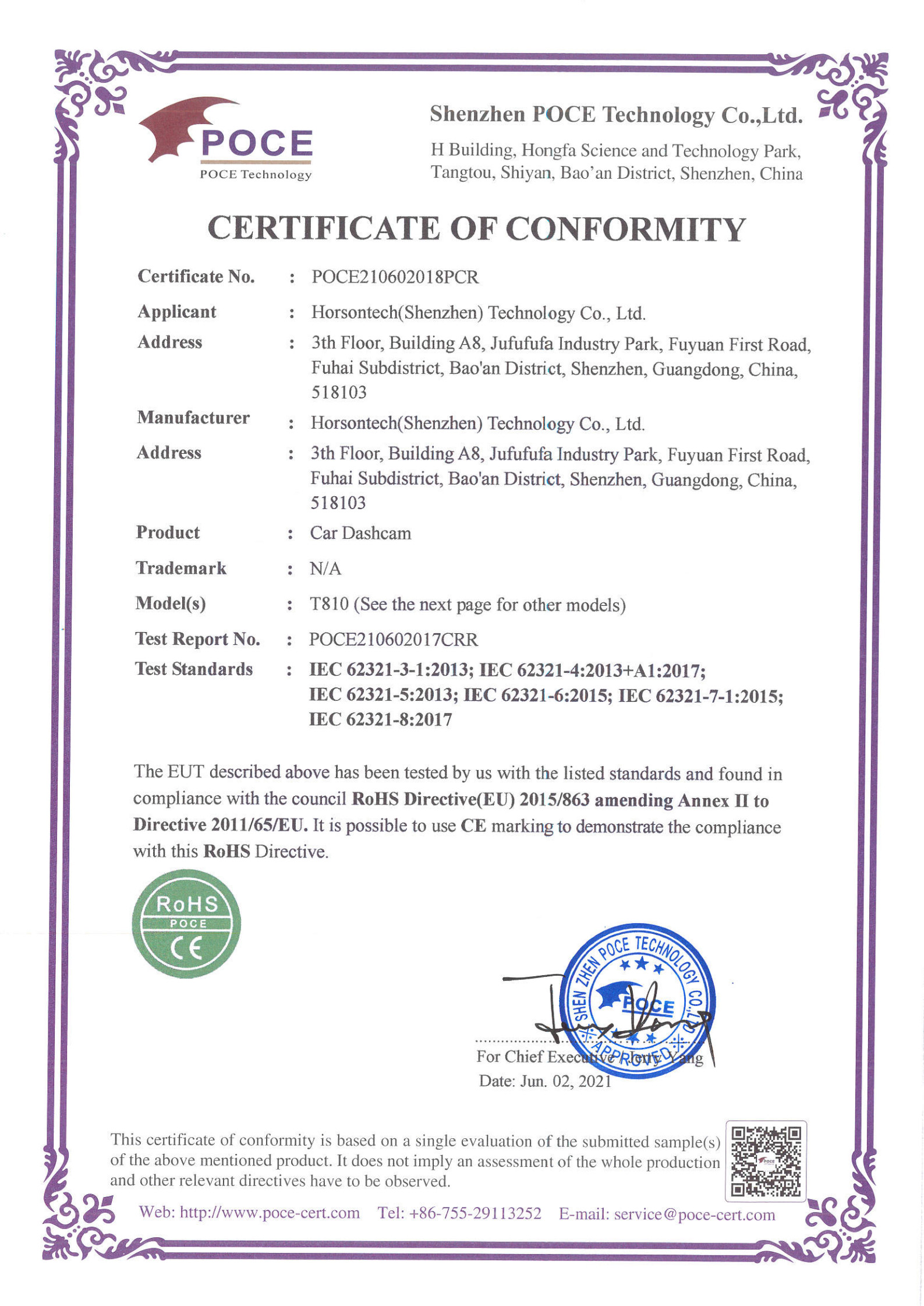 Horsontech(Shenzhen)Technology Co.,Ltd Car Black Box
