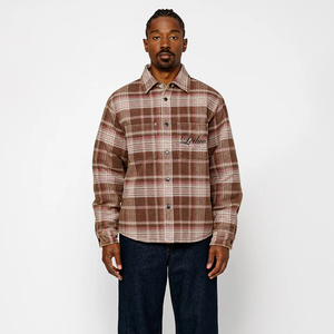 100% cotton unisex heavy washed plaid shirt with quilted lining oversized men shirt jacket