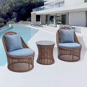 Modern 3 Piece Wicker Patio Cafe Set Furniture 2 seater Rattan Metal Outdoor Garden Porch Table and Chairs