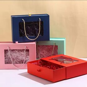 Box printing transparent clear pvc window birthday pure color paper gift box packaging with lafite grass