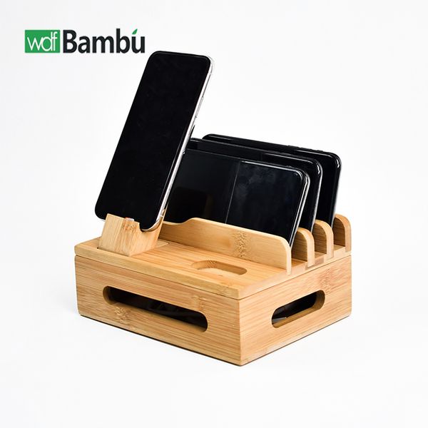 WDF Factory Wholesale charging station universal charger docking station phone organizer bamboo charging station