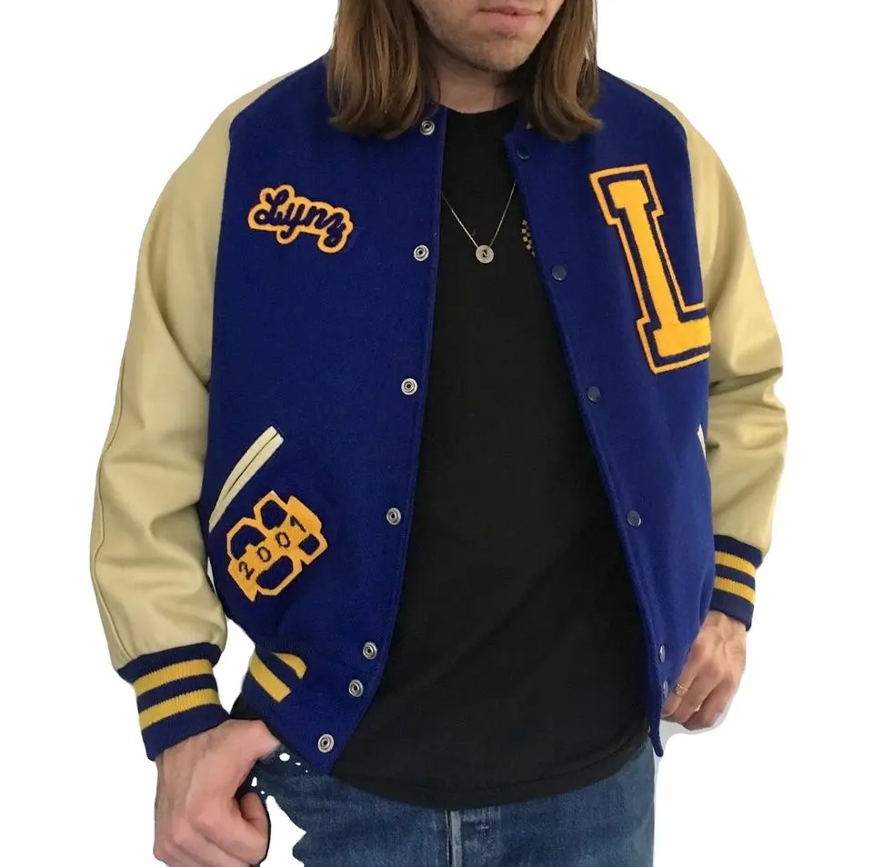 2023 Wholesale Custom Out Wear Embroidery Mens Bomber Varsity Jackets Color Blocking Button Up Motorcycle Vintage