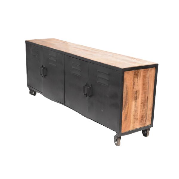 Indian Handmade Modular TV Low Board Cabinet with Industrial Look for Home Office Hotel Kitchen or School Use