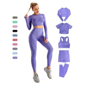 12C 5pcs Summer Workout Sports Crop Tops High Waist Tight Butt Lift Custom Print sports leggings Women Seamless Yoga Set