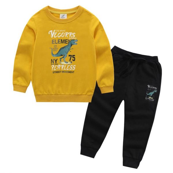 New Spring Autumn Wholesale Fashion Children Clothing Suit Dinosaur Printed 100% Cotton Hot Selling Kids Clothes Boy 2 Piece Set