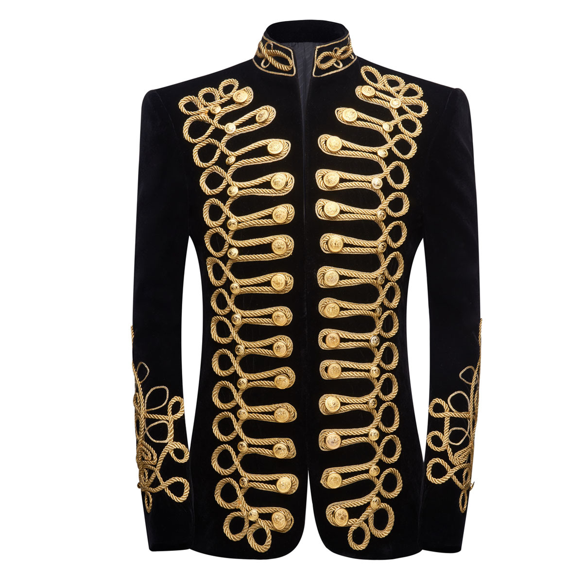Yiwu Menswear International Trade Co., Ltd. Men's high quality stand collar velvet heavy industry oriented embroidered suit coat court gentleman performance dress suits