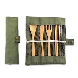 Eco-Friendly Bamboo Travel Utensils Zero Waste Reusable Bamboo Cutlery Set With Canvas Bag