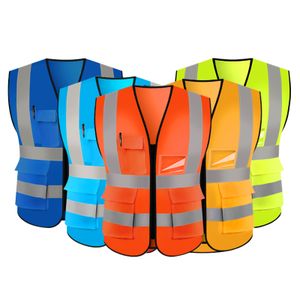 Custom LOGO Construction Security Safety Motorcycle Vest Reflective Clothing Reflector Safety Hi vis Vest with Multi- Pocket