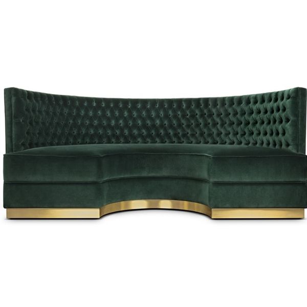 Restaurant sofa Booth Green Round Sofa Button Tufted Inner Back Class Luxury Restaurant Booth Seating