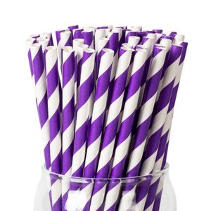 10000 PCS /Carton Biodegradable Dark Purple White Stripe Compostable Eco Friendly Paper Drinking Straws
