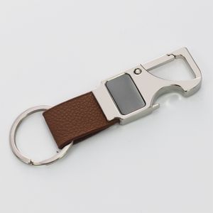 Wholesale Laser Lettering Promotional Business Advertising Real Leather Metal Bottle Opener Keychain