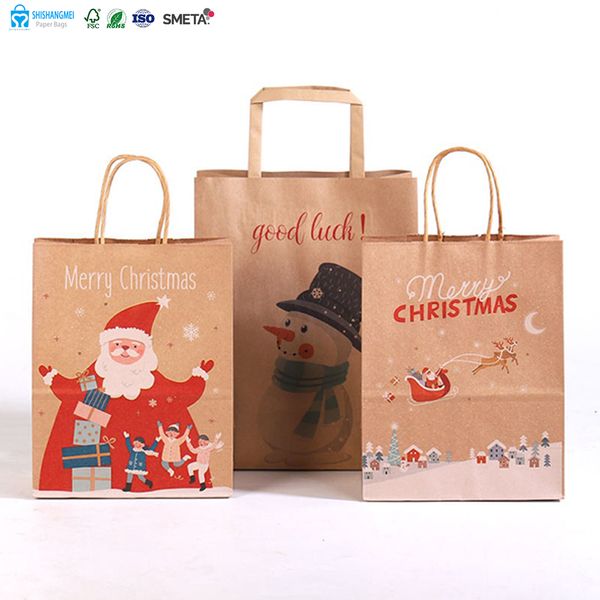 Wholesale Custom 175g Kraft Materials Gifts Packaging Paper Cheap Christmas Paper Kraft Shopping Bag With Printed Logo