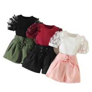 Baby Clothing for 2-7 years Girls' summer Fashion Butterfly Short Sleeve Top+ shorts pantsTwo Piece Set Wholesale customization
