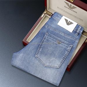 Spring and summer 2025thin jeans men's hot drilling slim leg pants vintage embroidered jeans in stock Factory wholesale