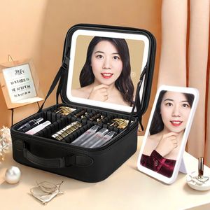 Black Small Eco Friendly Mini Logo Quilted Leather Professional Waterproof Brushes Custom Makeup Bag Travel Case With Led Mirror