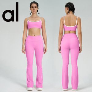 Wholesale AL O High end women's fitness workout set soft nude fabric sports bra long yoga leggings set