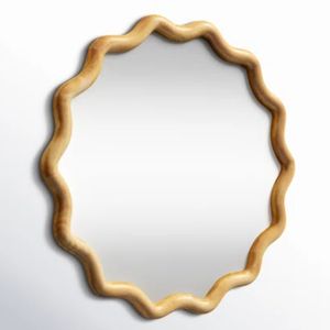 Wholesale FSC oak wood natural dia 60cm round wiggle customized decoration makeup bathroom wall mount mirror