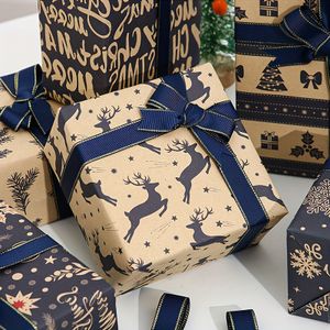 Vintage Christmas Wrapping Paper Rolls with Reindeer & Snowflake Patterns for Birthday, Holiday & Festive Gift Packaging
