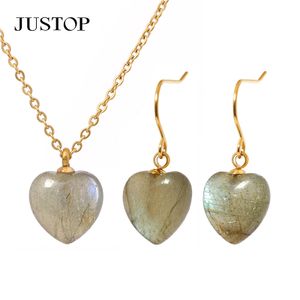Fashion Natural Gemstone Heart Jewelry Sets 18k gold plated crystal Women's Necklace Earring Jewelry Set
