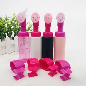 Cosmetic facial cleanser 30ml 50ml 60ml 100ml pink pet soap foam pump shampoo lotion bottle with pink white eva silicone brush