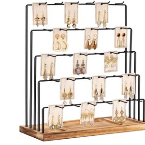 Wire Customization Five Layer Earrings and Studs Display Rack Wooden Base and Metal Custom Logo Store Custom Size Accepted