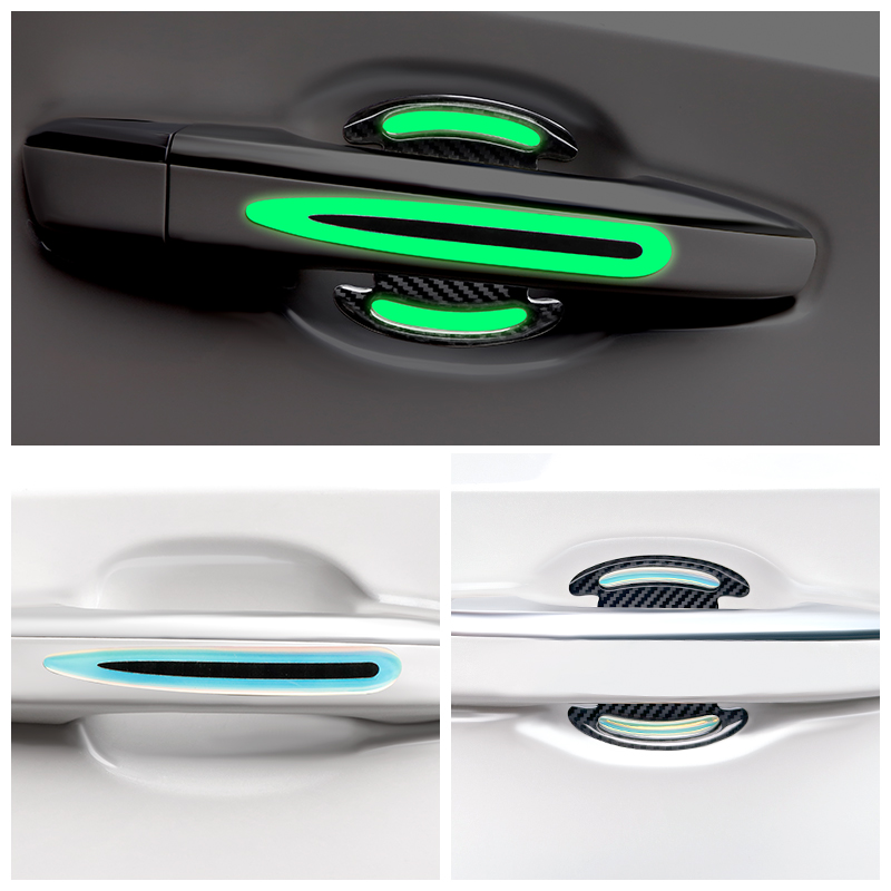 Guangzhou Kelenate Car Accessories Co., Limited 8pcs Carbon Fiber Texture Luminous Auto Door Bowl Anti-scratch Car Door Handle Protection Car Door Bowl Protection Stickers