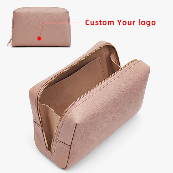 Toiletries Bag Custom Unisex Waterproof Zipper Women Trending Private Label Luxury Pink Vegan Leather Travel Makeup Bag