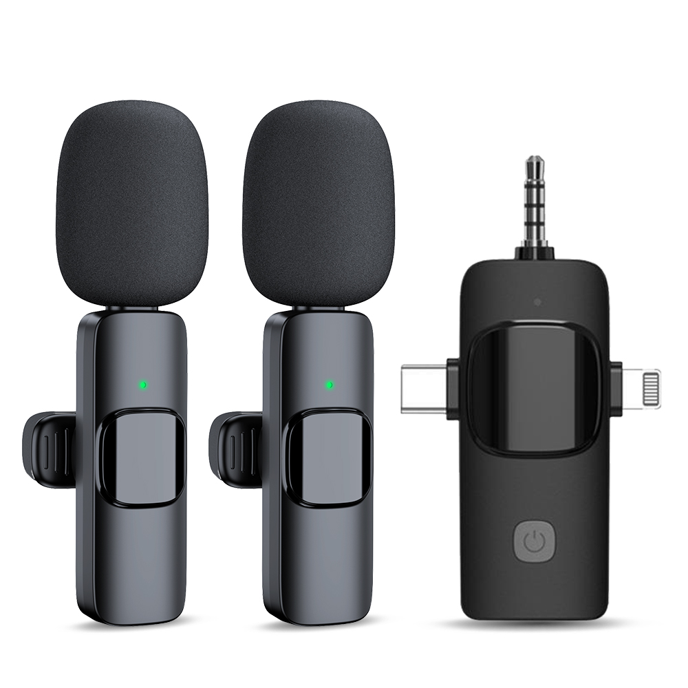 Yingkesong Biye Rearch And Development Center Shenzhen Co., Ltd. Factory stock Portable 3 In 1 2.4g Wireless Stereo Lavalier Microphone Live Interview Outdoor Mini Noise Cancelling Lapel Mic