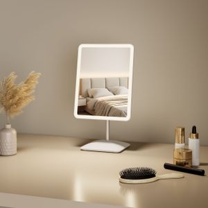 Type C Charging Port 3 Color Lighting Square Rechargeable Tabletop Cosmetic Portable Vanity Mirror With Lights Led Makeup Mirror