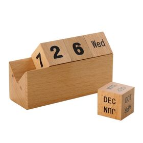 Perpetual natural wood craft cube calendar block wooden desktop calendar for office and home