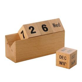 Perpetual natural wood craft cube calendar block wooden desktop calendar for office and home