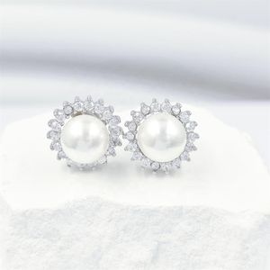 Luxury High Quality Rhodium Plated Brass Earrings Beautiful Fashion Jewelry with Shiny CZ Glass and Pearl Engagement Wholesale