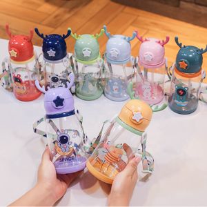 New Arrival Cartoon Water Bottle Children Large Capacity With Antler Sports Plastic Water Cup With Straw Gift Drinking Cup